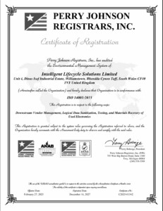 ISO 14001 certificate for Intelligent Lifecycle Solutions