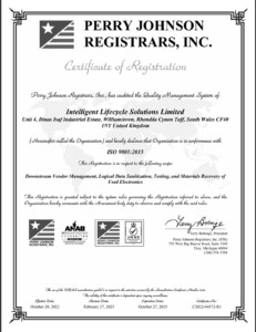 ISO 9001 certificate for Intelligent Lifecycle Solutions